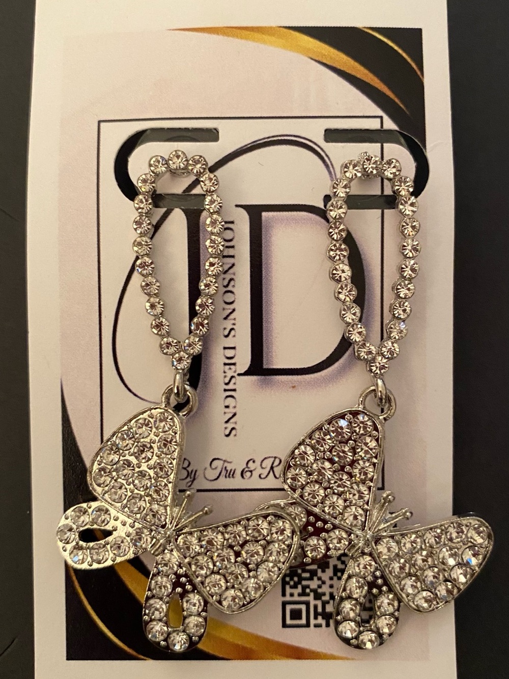 Crystal Butterfly Drop Earrings - Silver Tone